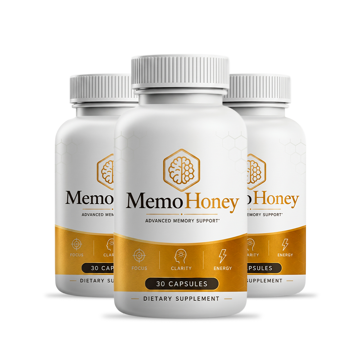 Three bottles of MemoHoney Advanced Memory Support, 30 capsules each